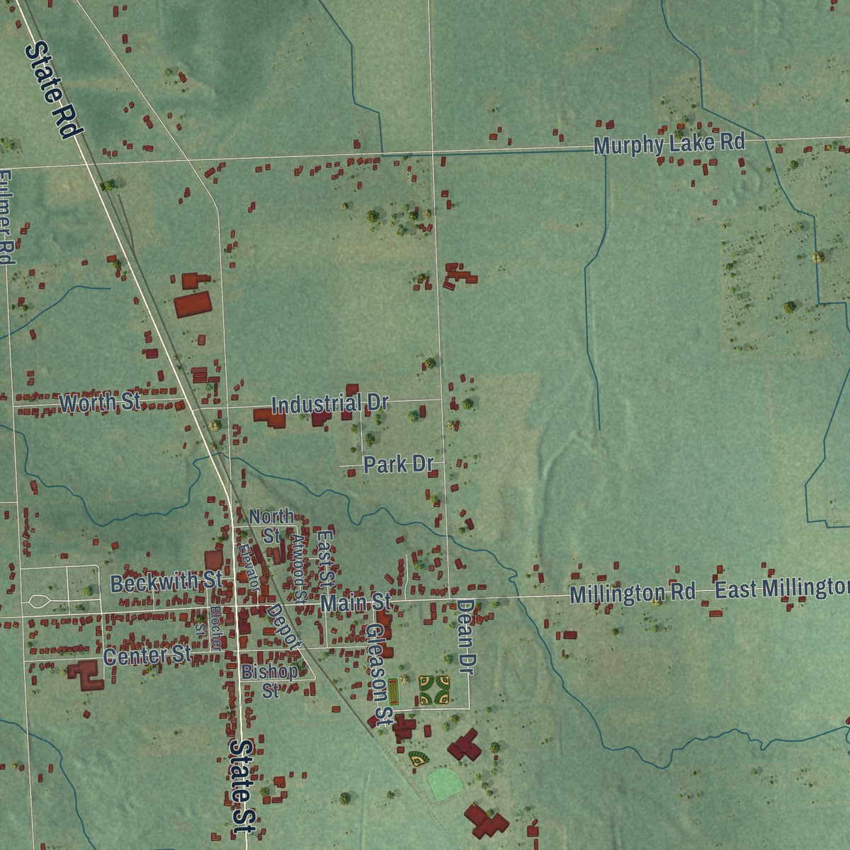 Second close-up of the map of Millington, Tuscola County, Michigan print showing more streets and buildings