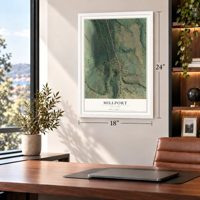 Millport, New York map, 18 x 24 inch print in a white frame in a home office