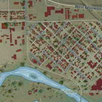 Second close-up of the map of Mills, Wyoming print showing more streets and buildings