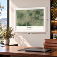 Millsap, Texas map, 18 x 24 inch print in a white frame in a home office