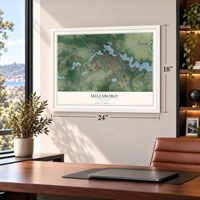 Millsboro, Delaware map, 18 x 24 inch print in a white frame in a home office