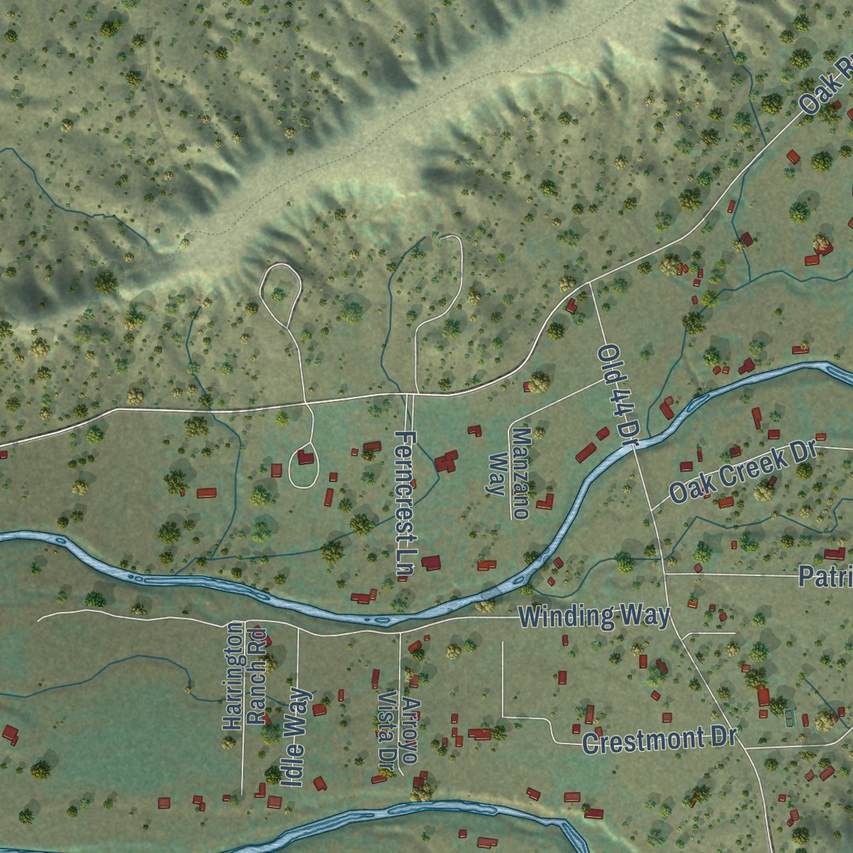 Second close-up of the map of Millville, California print showing more streets and buildings
