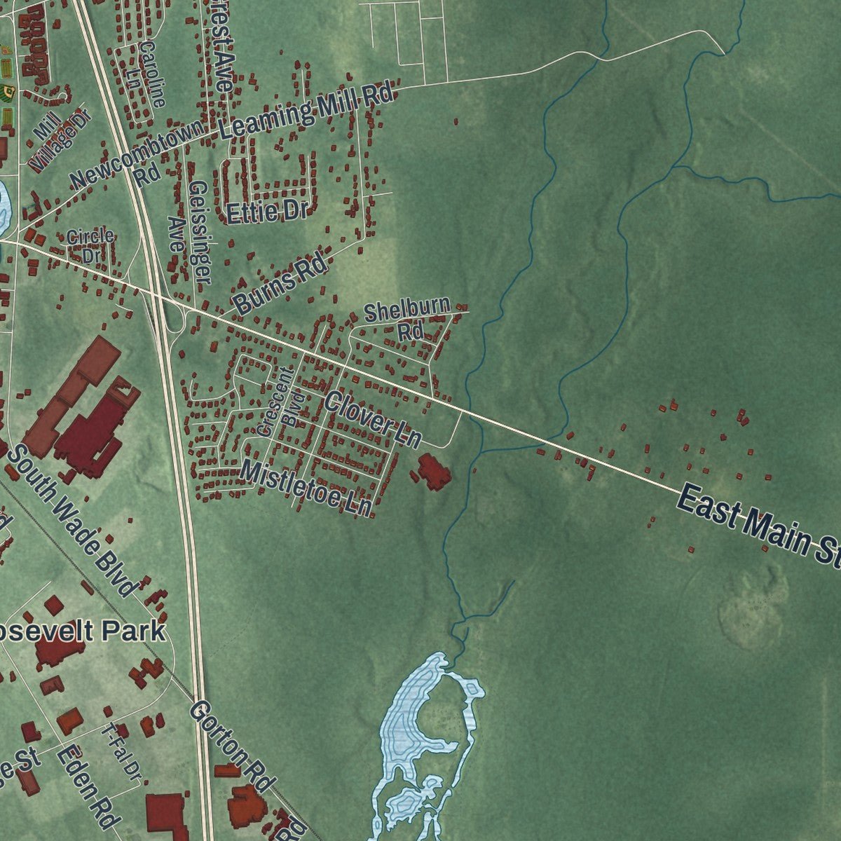Second close-up of the map of Millville, New Jersey print showing more streets and buildings
