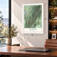 Millwood, New York map, 18 x 24 inch print in a white frame in a home office
