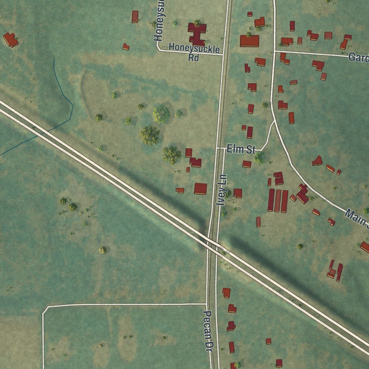 Second close-up of the map of Milner, Georgia print showing more streets and buildings