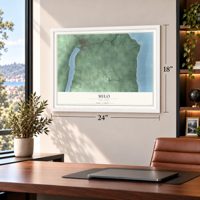 Milo, New York map, 18 x 24 inch print in a white frame in a home office
