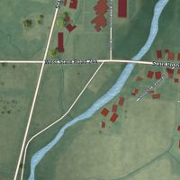 Second close-up of the map of Milroy, Indiana print showing more streets and buildings