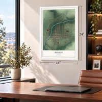 Milroy, Indiana map, 18 x 24 inch print in a white frame in a home office