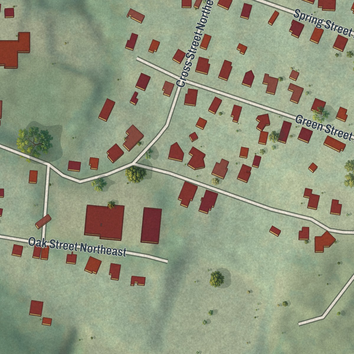 Second close-up of the map of Milstead, Georgia print showing more streets and buildings