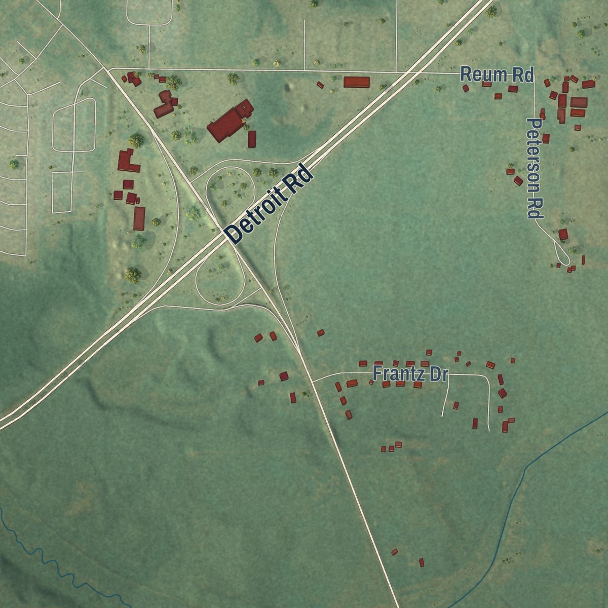 Second close-up of the map of Milton, Cass County, Michigan print showing more streets and buildings