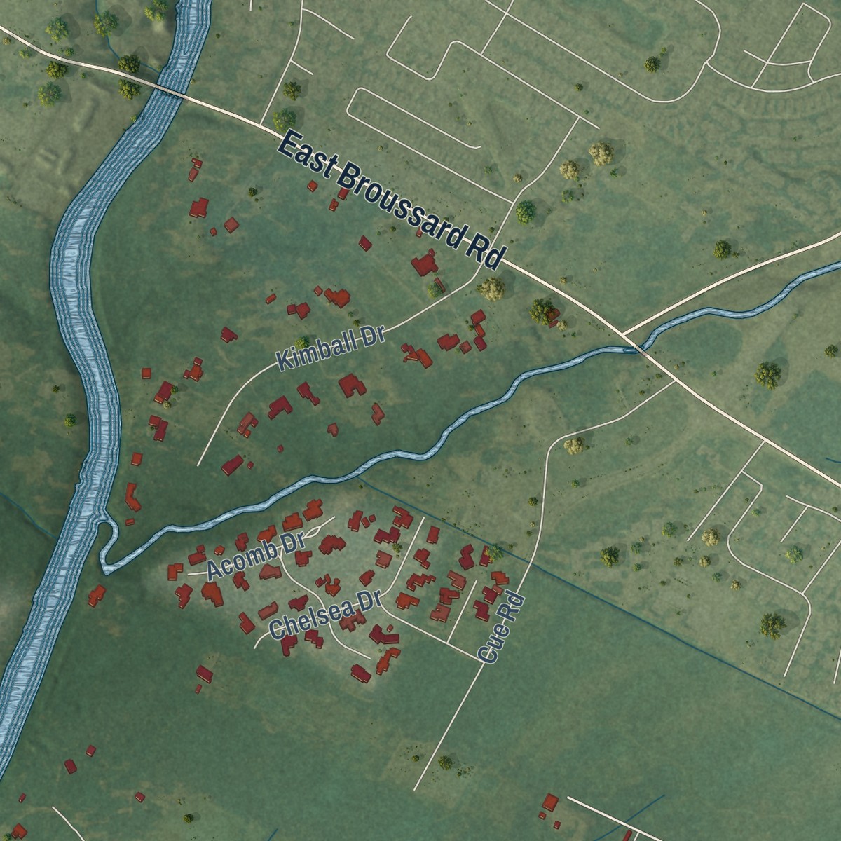 Second close-up of the map of Milton, Louisiana print showing more streets and buildings