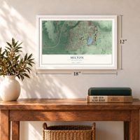 Milton, Washington map, 12 x 18 inch print in a white frame in an entryway