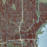 Second close-up of the map of Milwaukee, Wisconsin print showing more streets and buildings