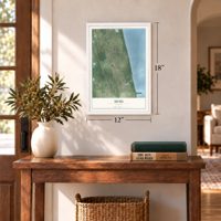 Mims, Florida map, 12 x 18 inch print in a white frame in an entryway