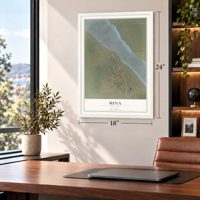 Mina, Nevada map, 18 x 24 inch print in a white frame in a home office