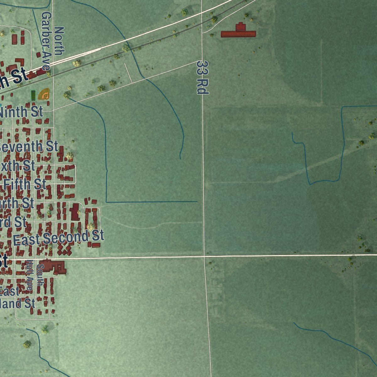 Second close-up of the map of Minden, Nebraska print showing more streets and buildings