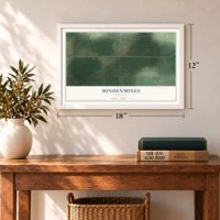 Mindenmines, Missouri map, 12 x 18 inch print in a white frame in an entryway