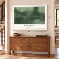 Mindenmines, Missouri map, 24 x 36 inch print in a white frame above a dresser by a staircase
