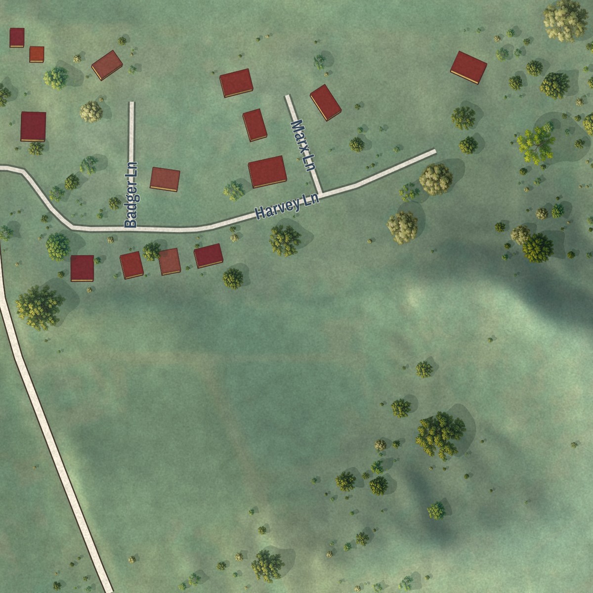 Second close-up of the map of Mindoro, Wisconsin print showing more streets and buildings