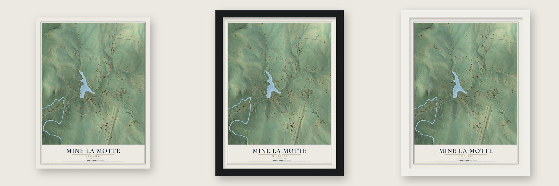 Mine La Motte, Missouri map unframed, in a black wood frame and in a white wood frame