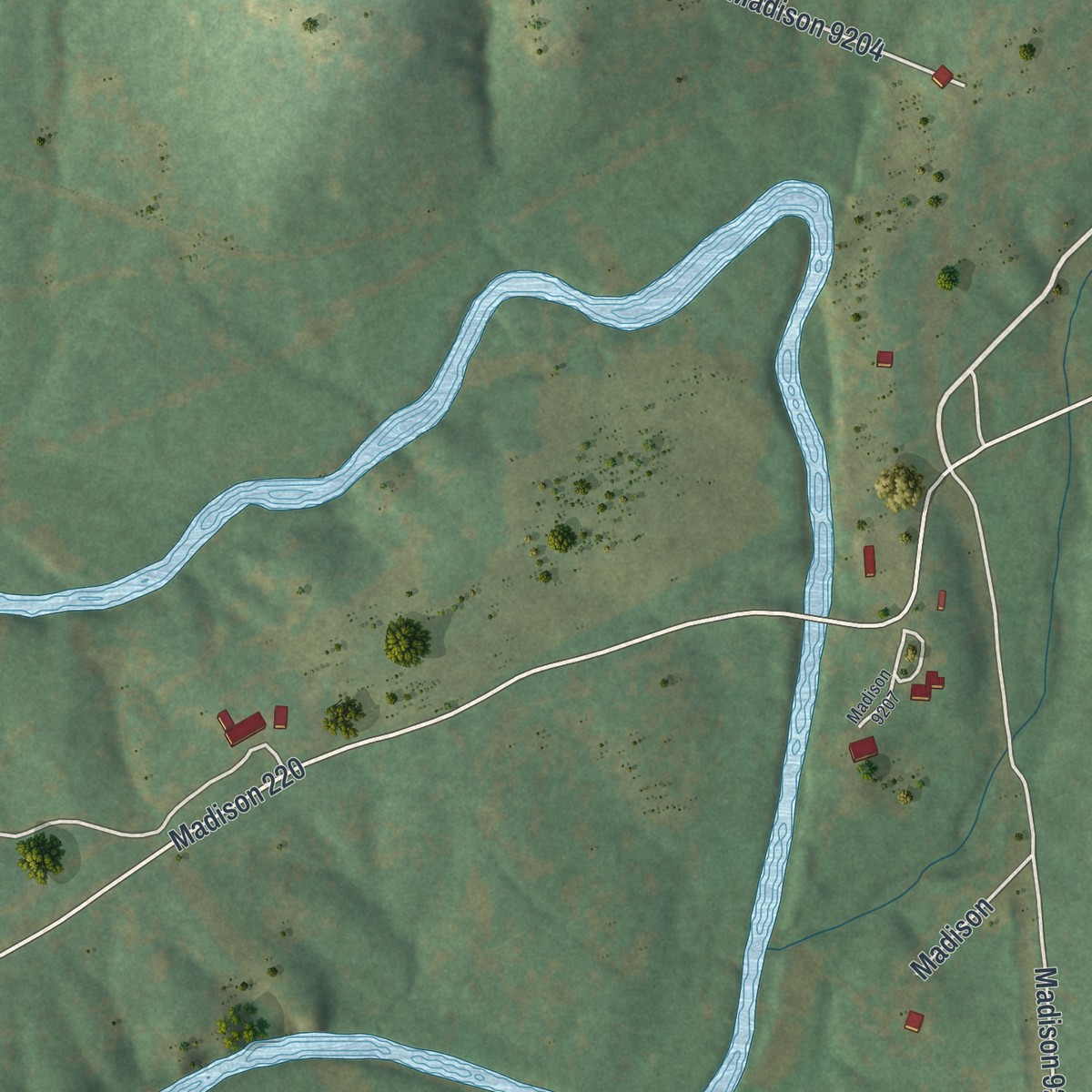 Second close-up of the map of Mine La Motte, Missouri print showing more streets and buildings