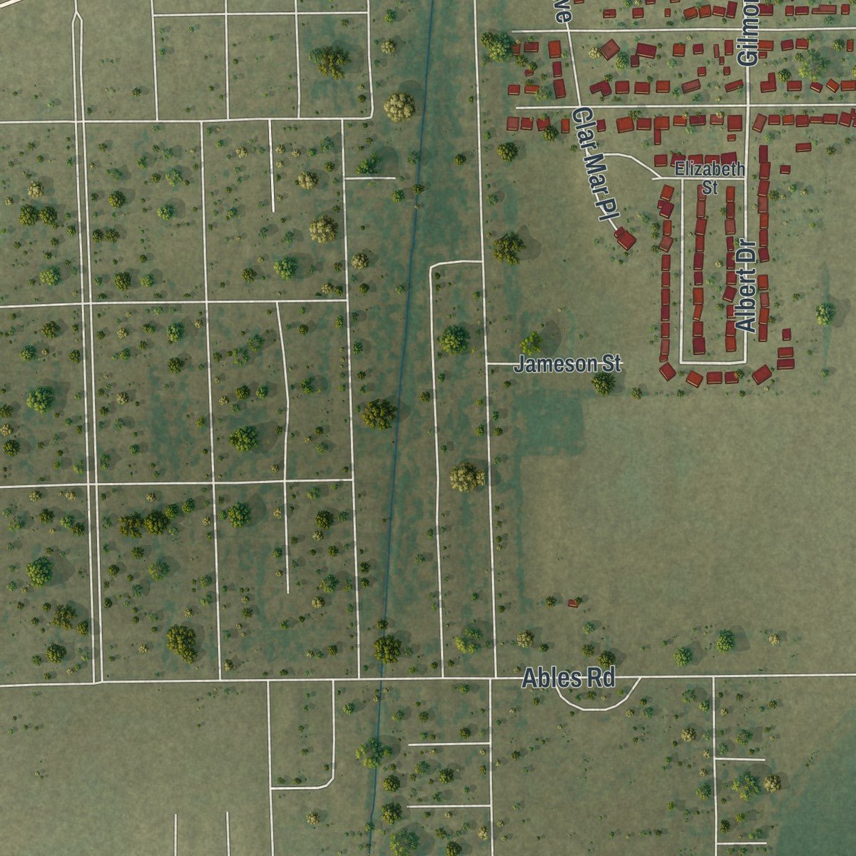 Second close-up of the map of Miner, Missouri print showing more streets and buildings