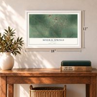 Mineral Springs, Arkansas map, 12 x 18 inch print in a white frame in an entryway