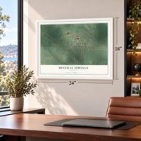 Mineral Springs, Arkansas map, 18 x 24 inch print in a white frame in a home office