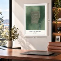 Mineral Springs, Indiana map, 18 x 24 inch print in a white frame in a home office