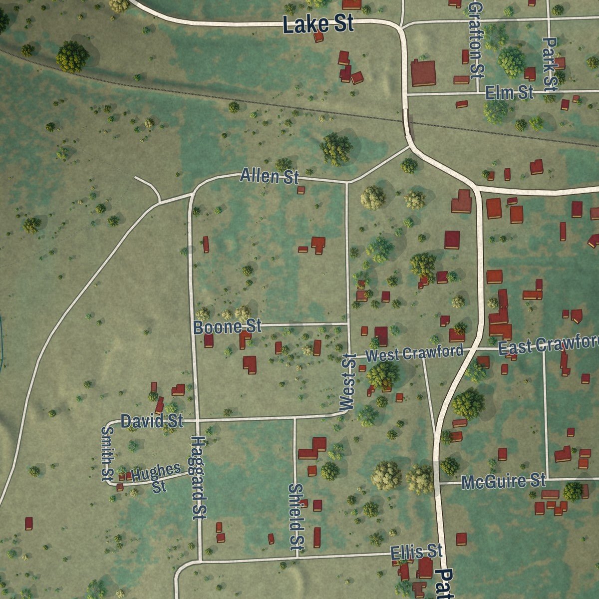 Second close-up of the map of Mingus, Texas print showing more streets and buildings