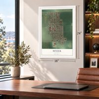 Minier, Illinois map, 18 x 24 inch print in a white frame in a home office