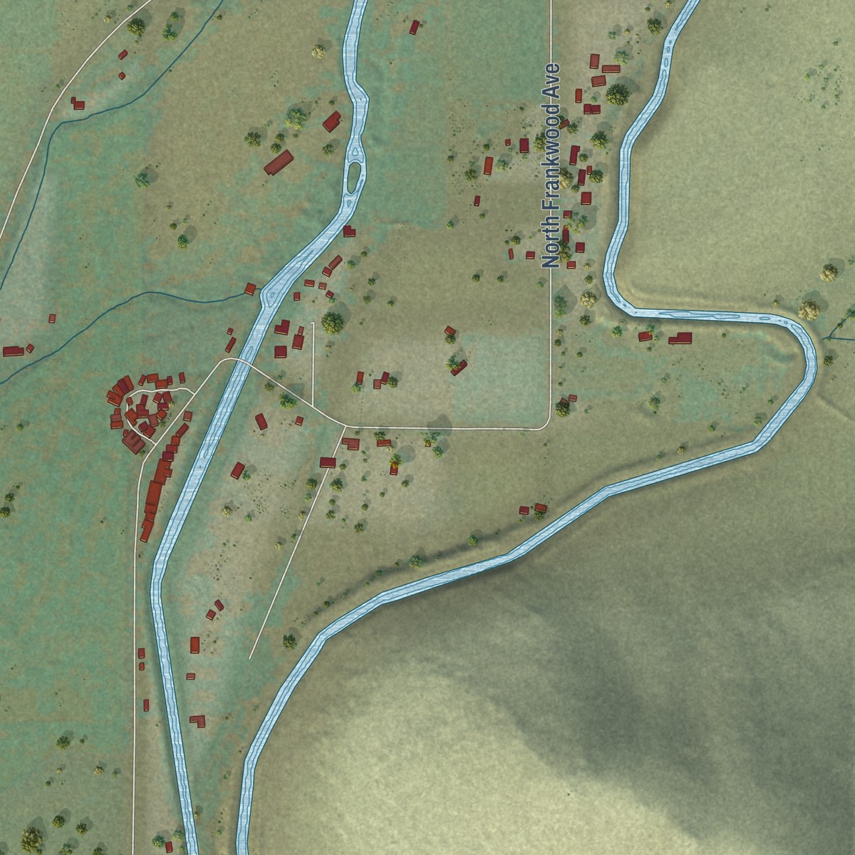 Second close-up of the map of Minkler, California print showing more streets and buildings