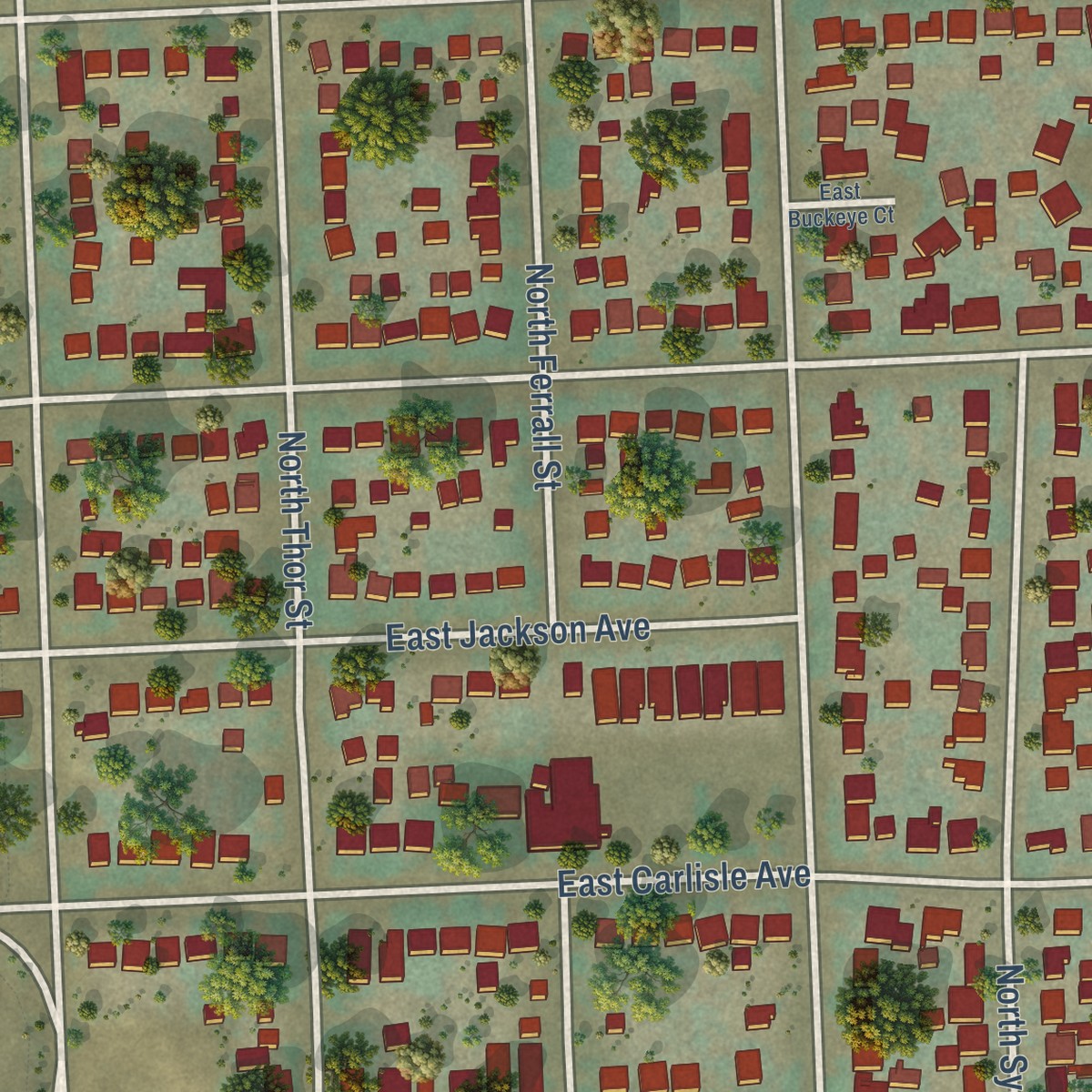 Second close-up of the map of Minnehaha, Spokane, Washington print showing more streets and buildings