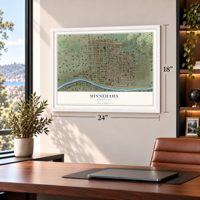 Minnehaha, Spokane, Washington map, 18 x 24 inch print in a white frame in a home office