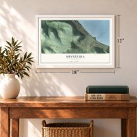Minneiska, Minnesota map, 12 x 18 inch print in a white frame in an entryway