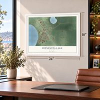 Minnesota Lake, Minnesota map, 18 x 24 inch print in a white frame in a home office