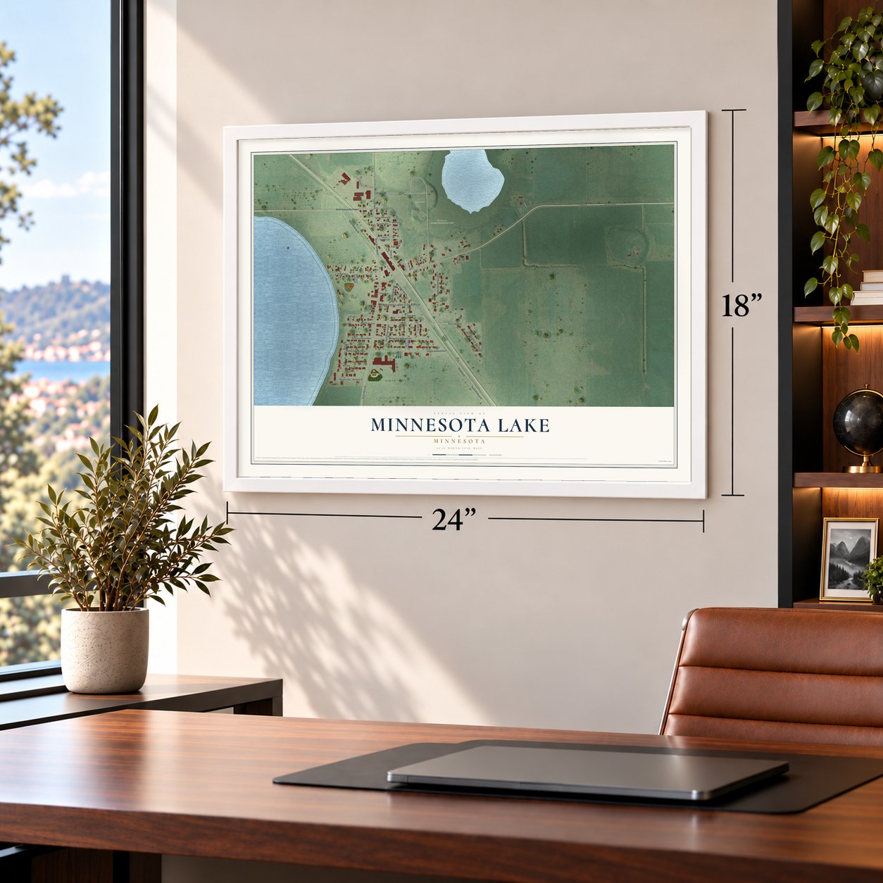 Minnesota Lake, Minnesota map, 18 x 24 inch print in a white frame in a home office