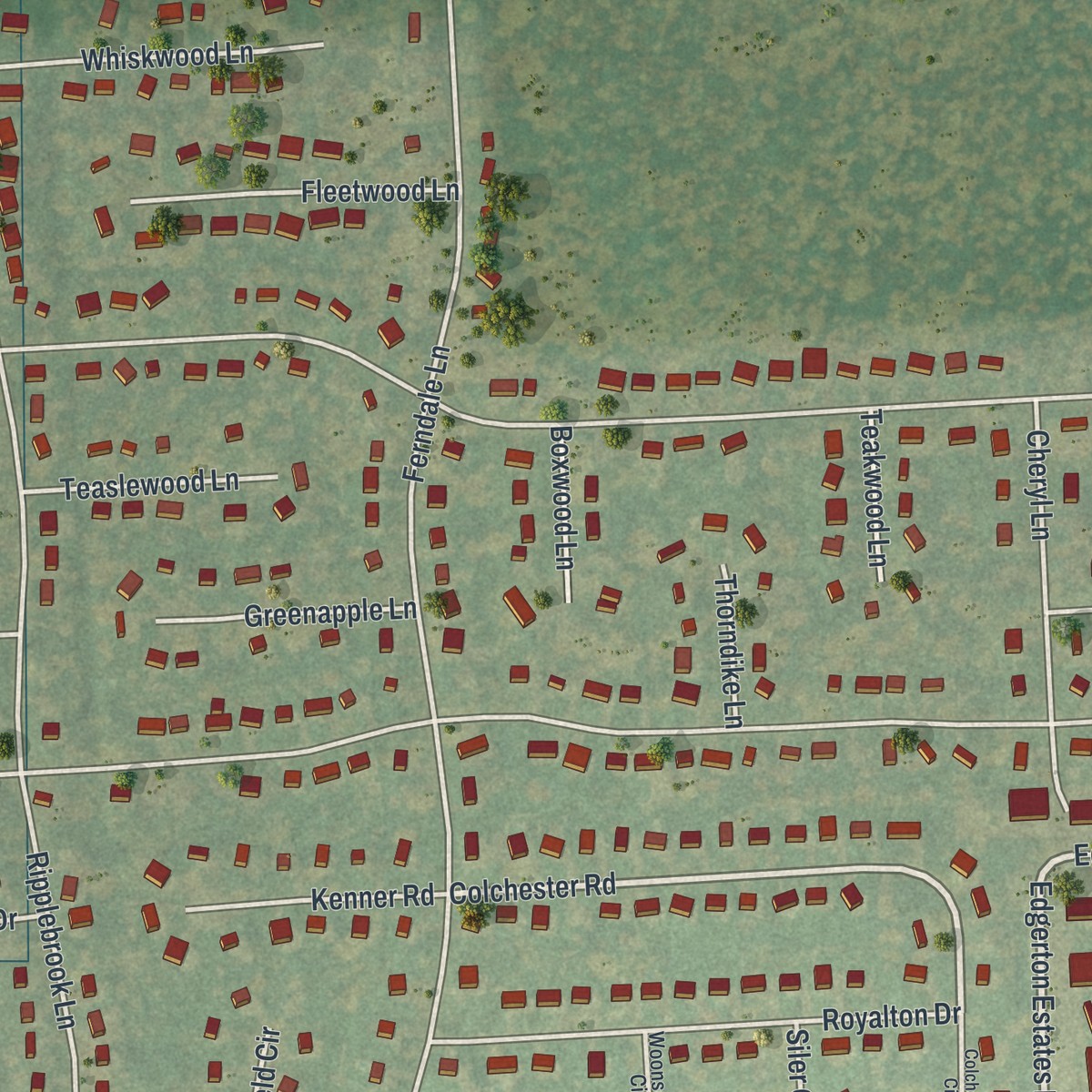 Second close-up of the map of Minoa, New York print showing more streets and buildings