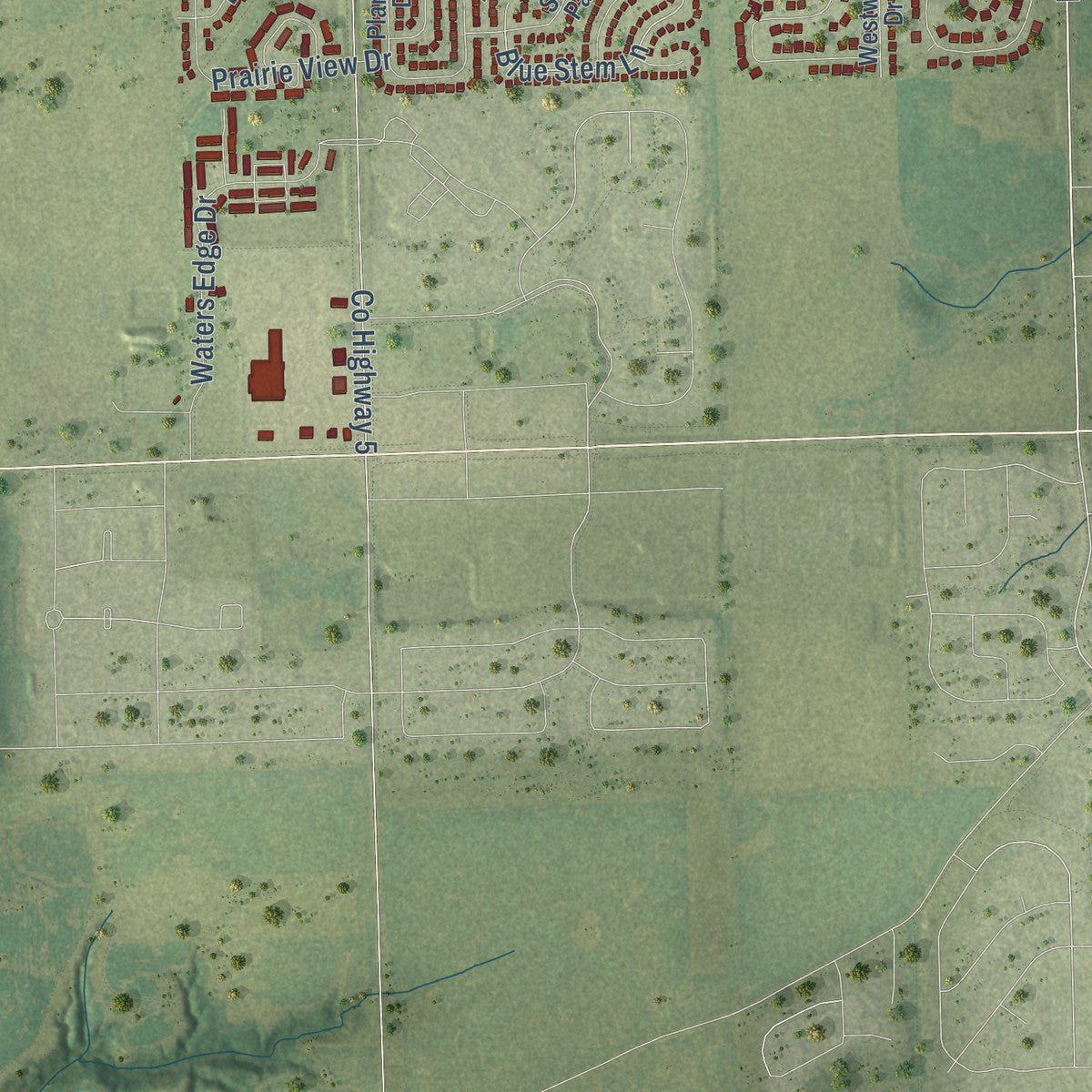 Second close-up of the map of Minooka, Illinois print showing more streets and buildings