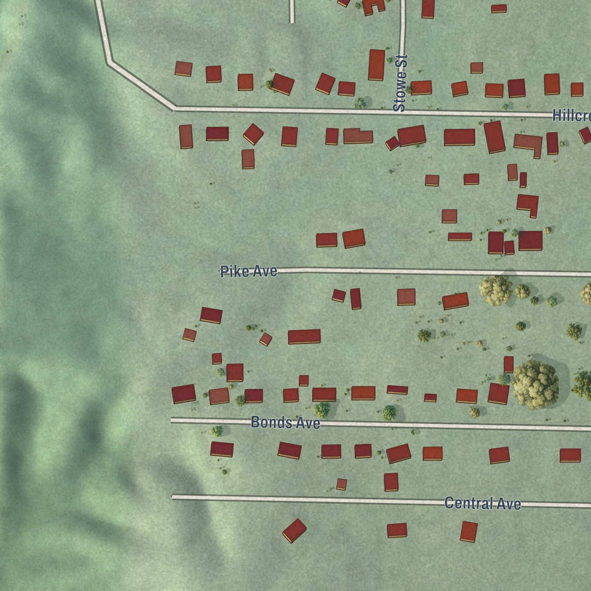 Second close-up of the map of Minor, Alabama print showing more streets and buildings