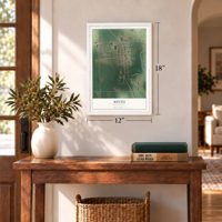 Minto, North Dakota map, 12 x 18 inch print in a white frame in an entryway