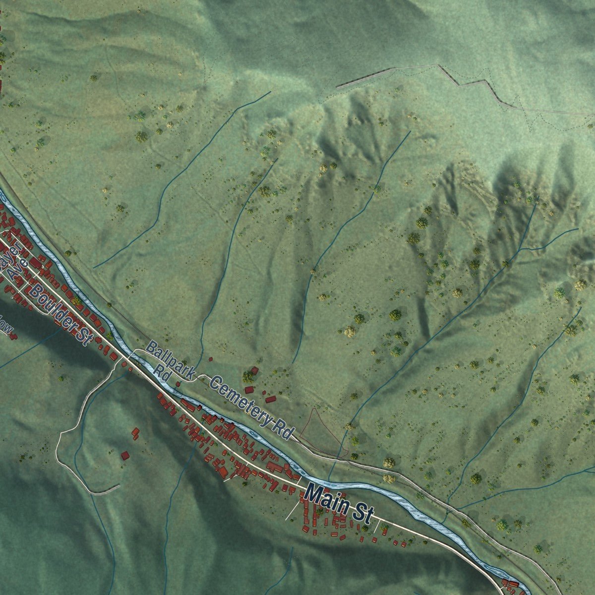 Second close-up of the map of Minturn, Colorado print showing more streets and buildings