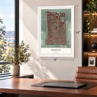 Mission, California map, 18 x 24 inch print in a white frame in a home office