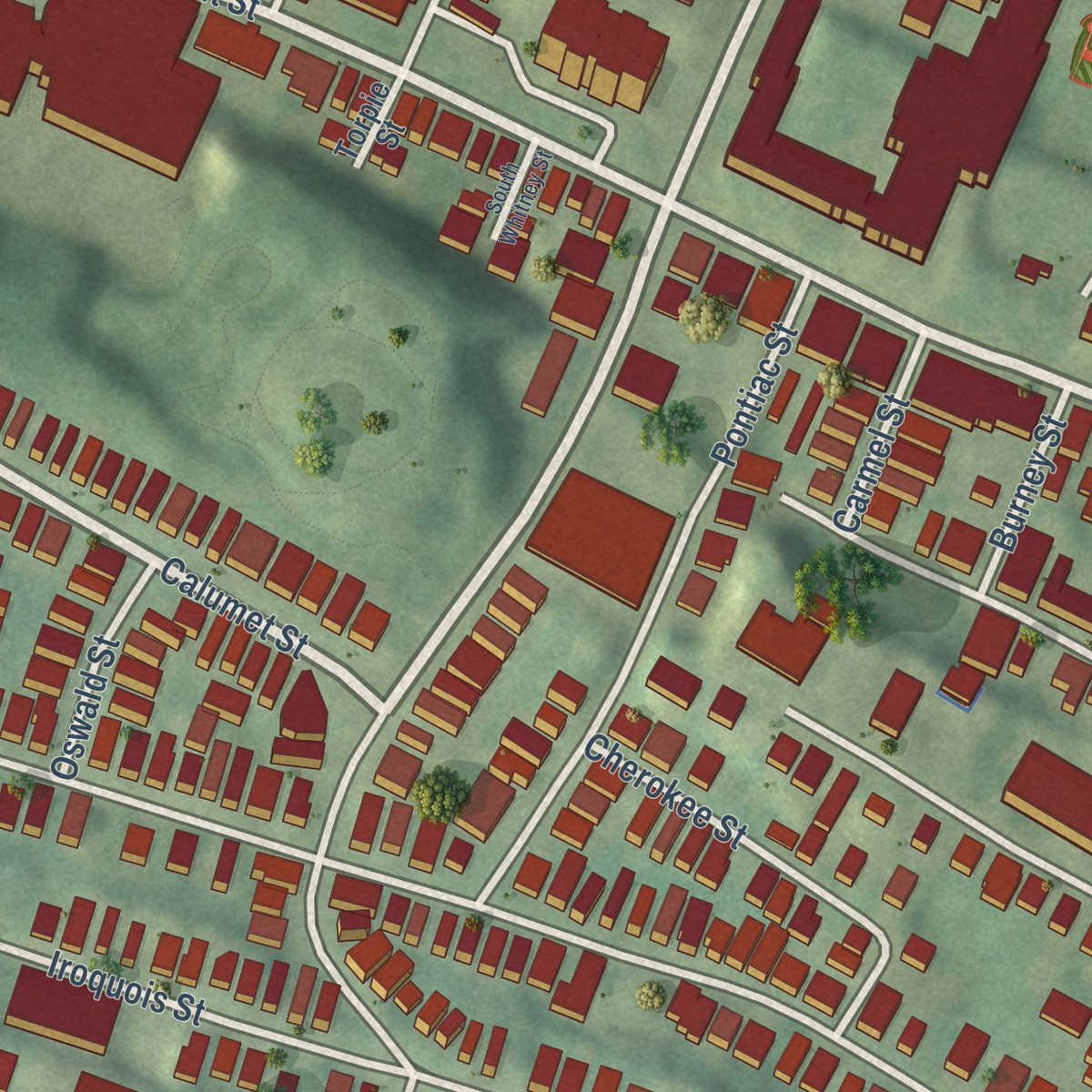 Second close-up of the map of Mission Hill, Massachusetts print showing more streets and buildings