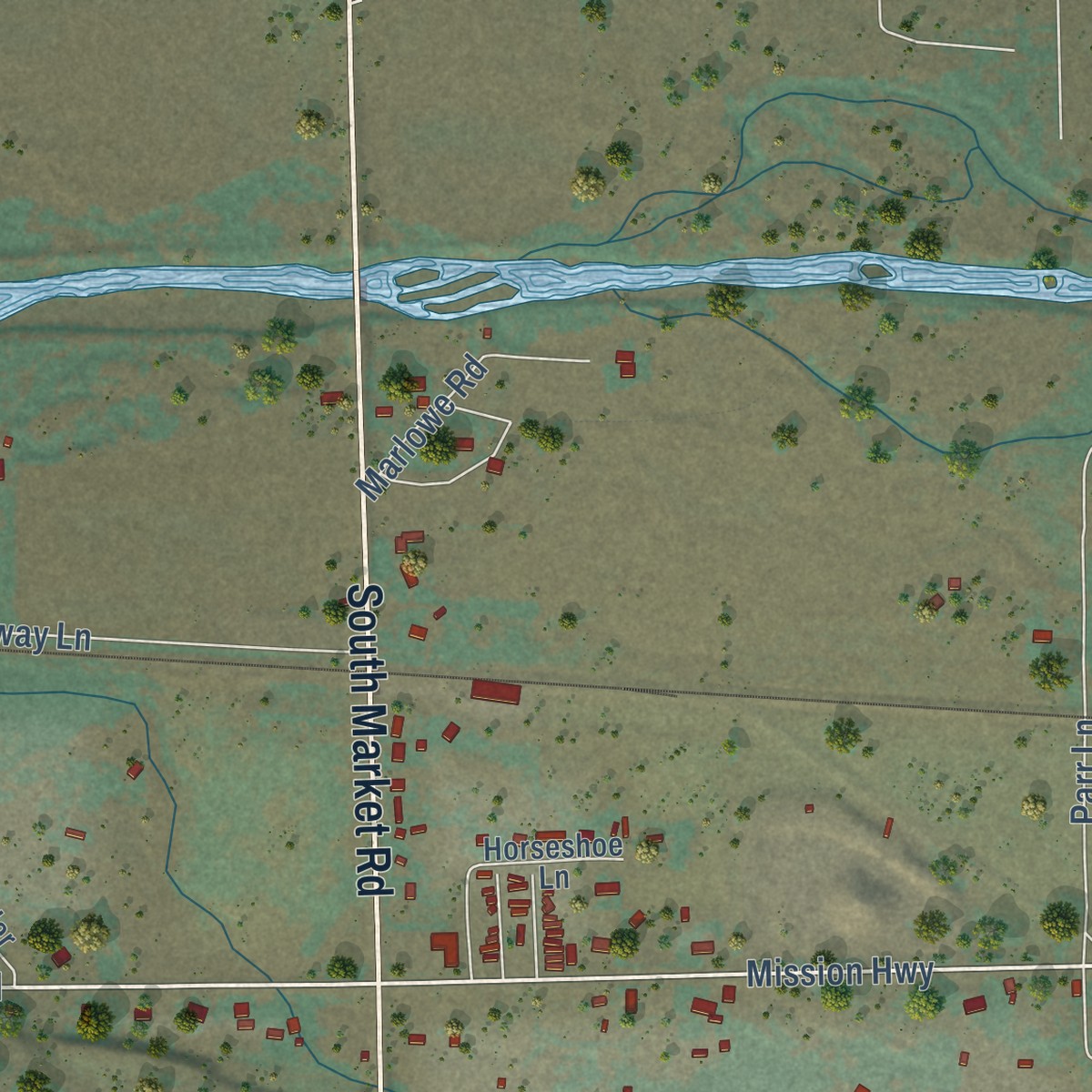 Second close-up of the map of Mission, Oregon print showing more streets and buildings