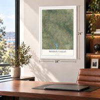 Mission Valley, Texas map, 18 x 24 inch print in a white frame in a home office