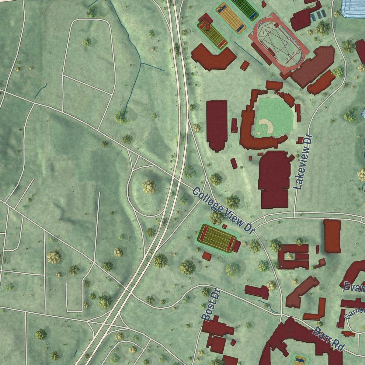 Second close-up of the map of Mississippi State, Mississippi print showing more streets and buildings