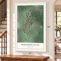 Mississippi State, Mississippi map, 24 x 36 inch print in a white frame by a staircase