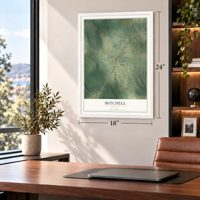 Mitchell, Georgia map, 18 x 24 inch print in a white frame in a home office
