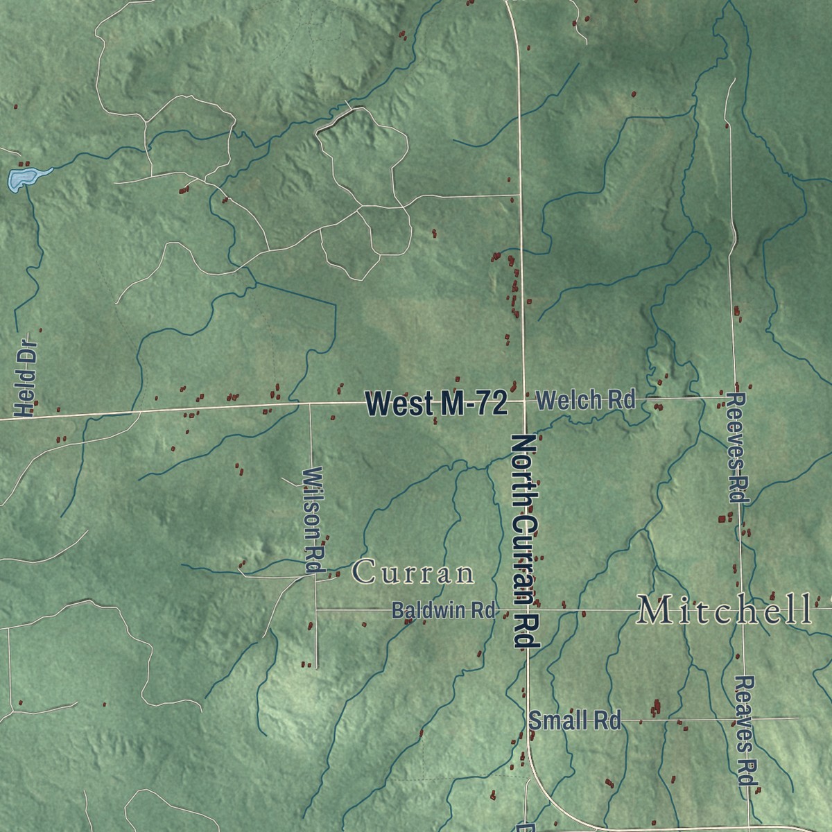 Second close-up of the map of Mitchell, Michigan print showing more streets and buildings